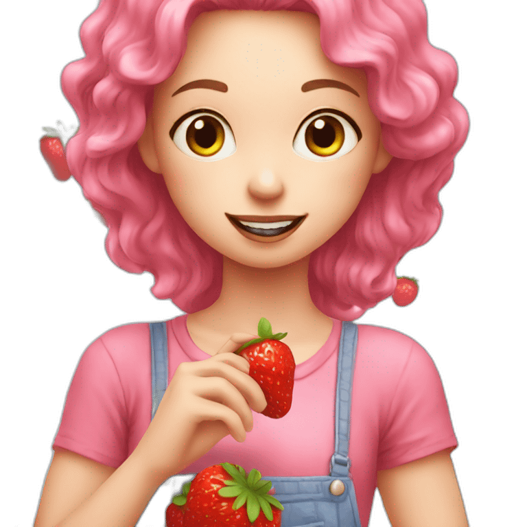 Pink girl eating strawberries emoji