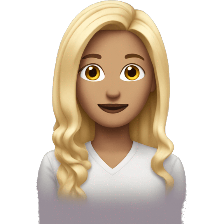 woman with blond hair take a photo on iphone 11 emoji