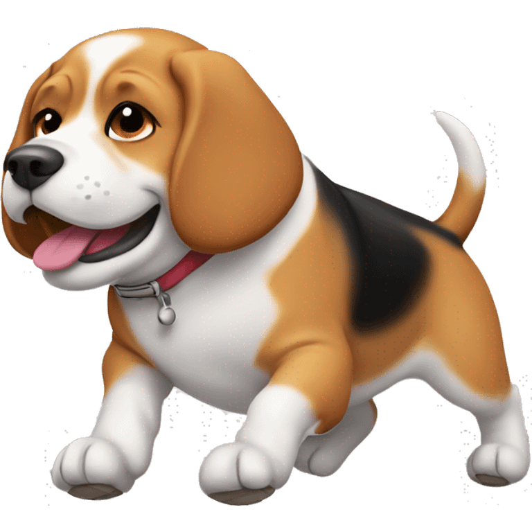 Fat smiling beagle on its back rolling around emoji