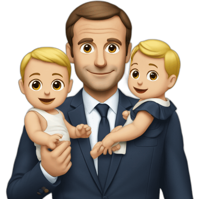 macron avec un bébé et une bierre emoji