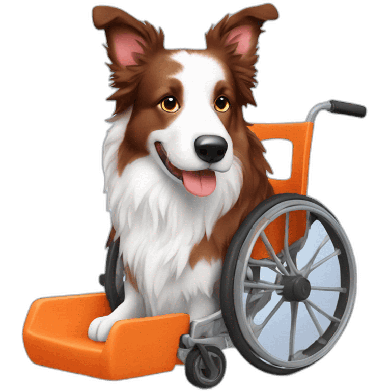 white red merle border collie on orange wheel chair emoji