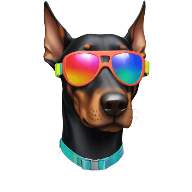 Black Doberman wearing colorful ski-goggles   emoji