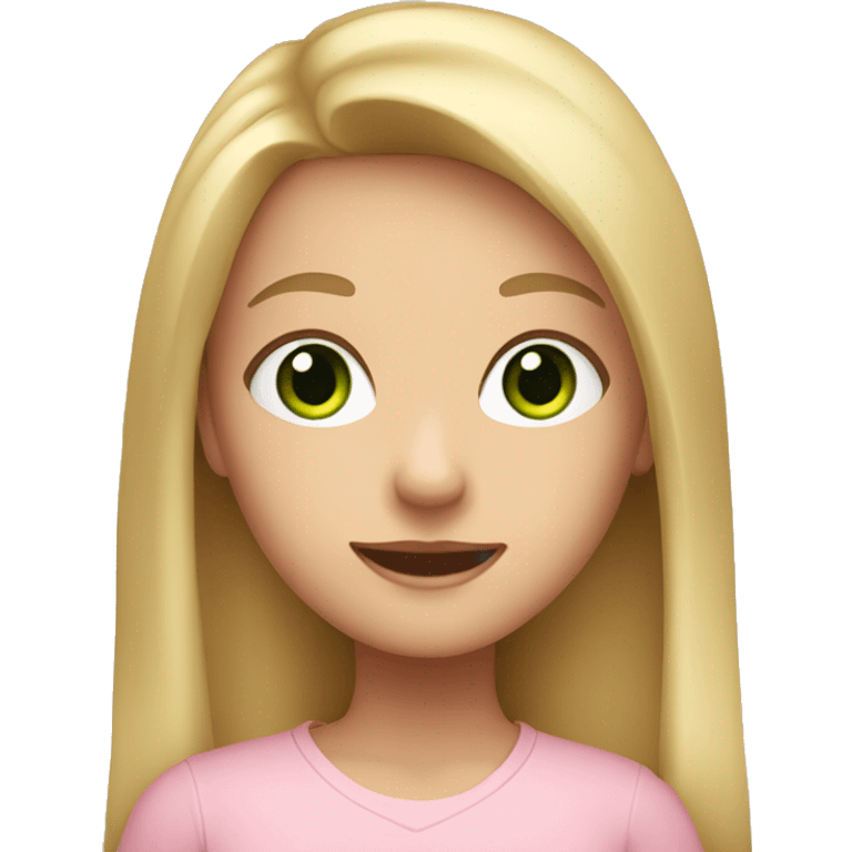 A girl with long blonde hair, with green eyes, and wearing a light pink shirt emoji