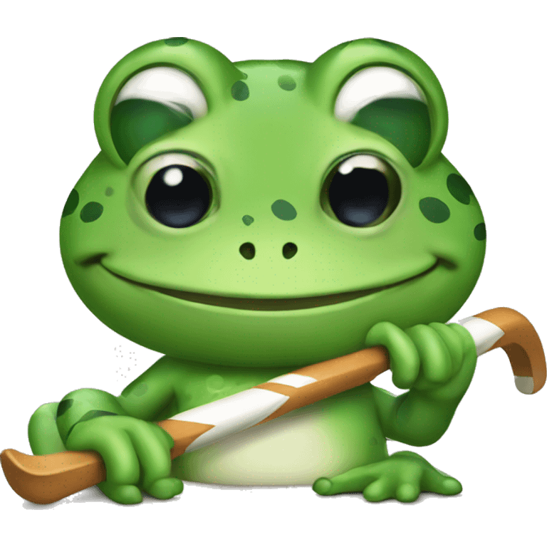 Frog with hockey stick emoji