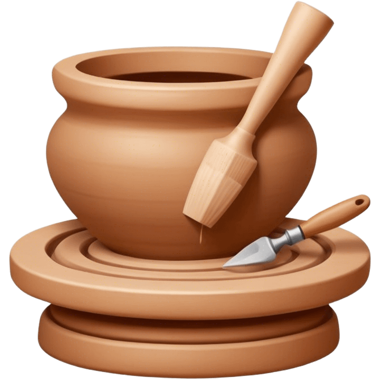 Ceramics making icon, pottery wheel, clay being shaped, ceramic vase or bowl, sculpting tools, minimalistic style, clean lines, transparent background. emoji