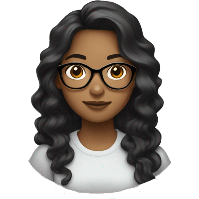 A young woman with light brown skin, black wavy long hair, wearing eyeglasses  emoji