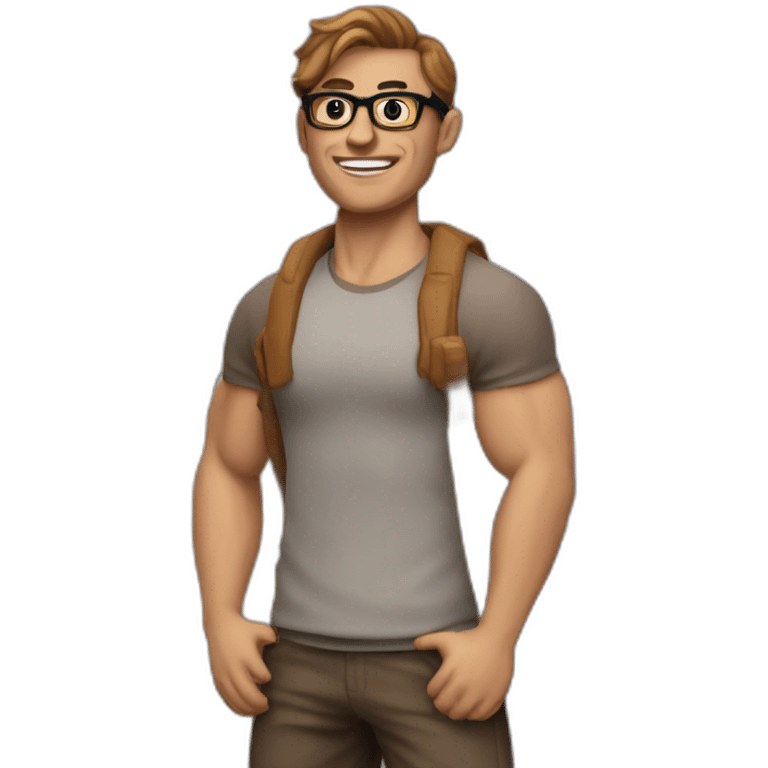 Nerd - tall - men - muscler - brown 3d emoji