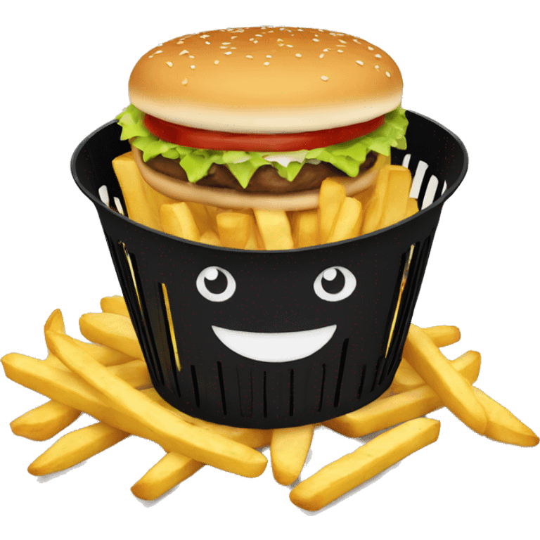 Burger and fries in an oval black basket emoji