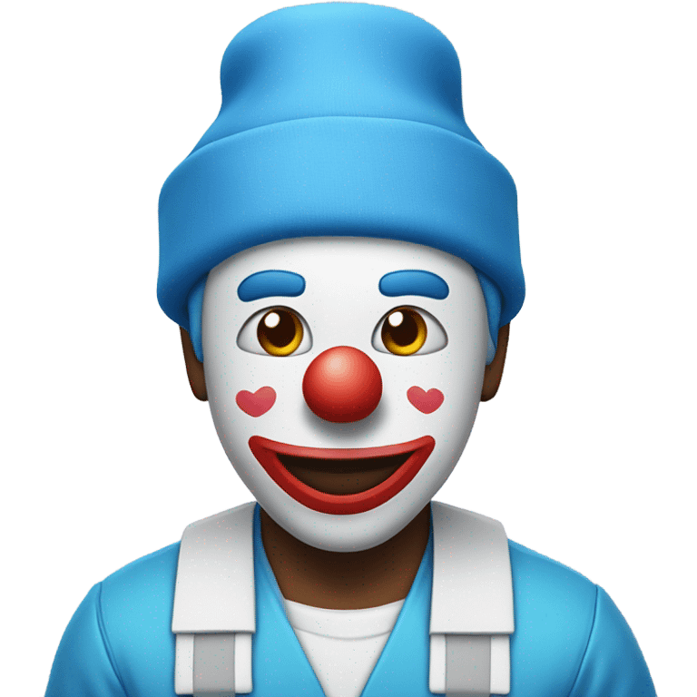 Clown with a blue beanie and his skin is white and he is wearing a blue nurse shirt he has four white arms on his back emoji