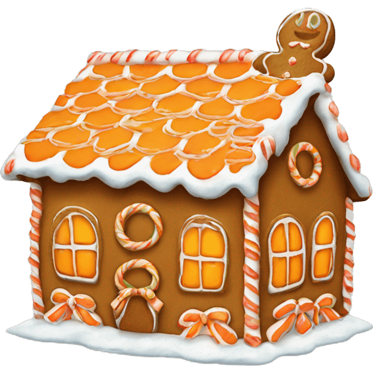 Gingerbread house with a orange bow  emoji