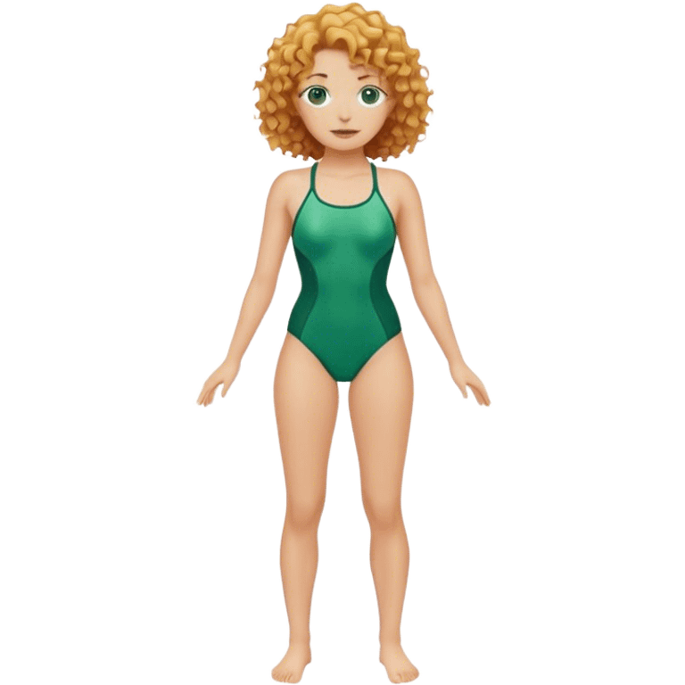 hot woman in green swimming suit blond skin copper curly  hair full body  emoji