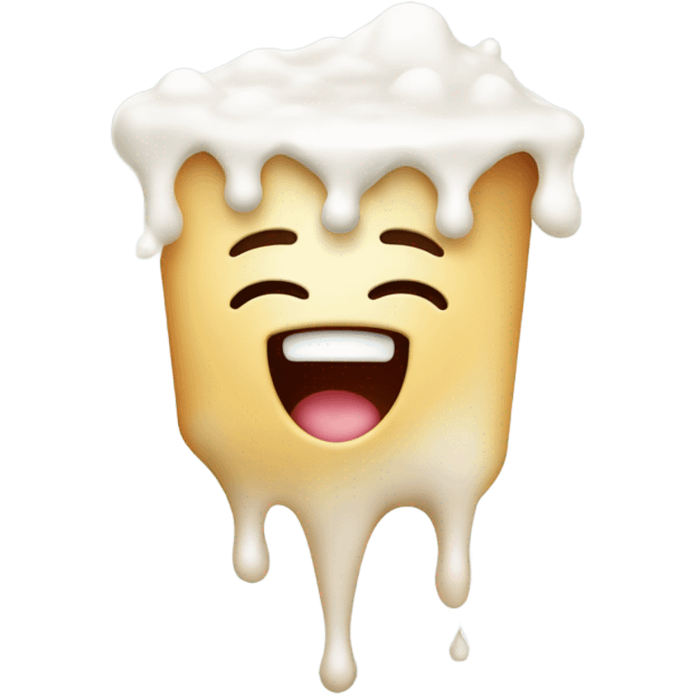 Emoji of a euphoric smiling drooling face with white milk dripping down the face  emoji