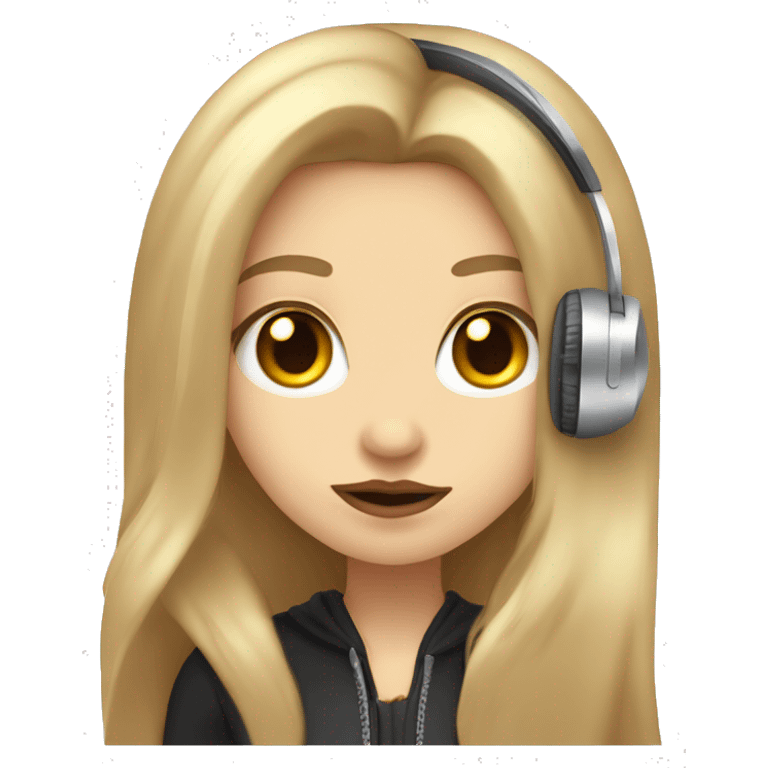 hazel eyed(brown eyes) with golden beautiful, long hair and big lips, pale skin and accurate nose as vampire with headphones  emoji