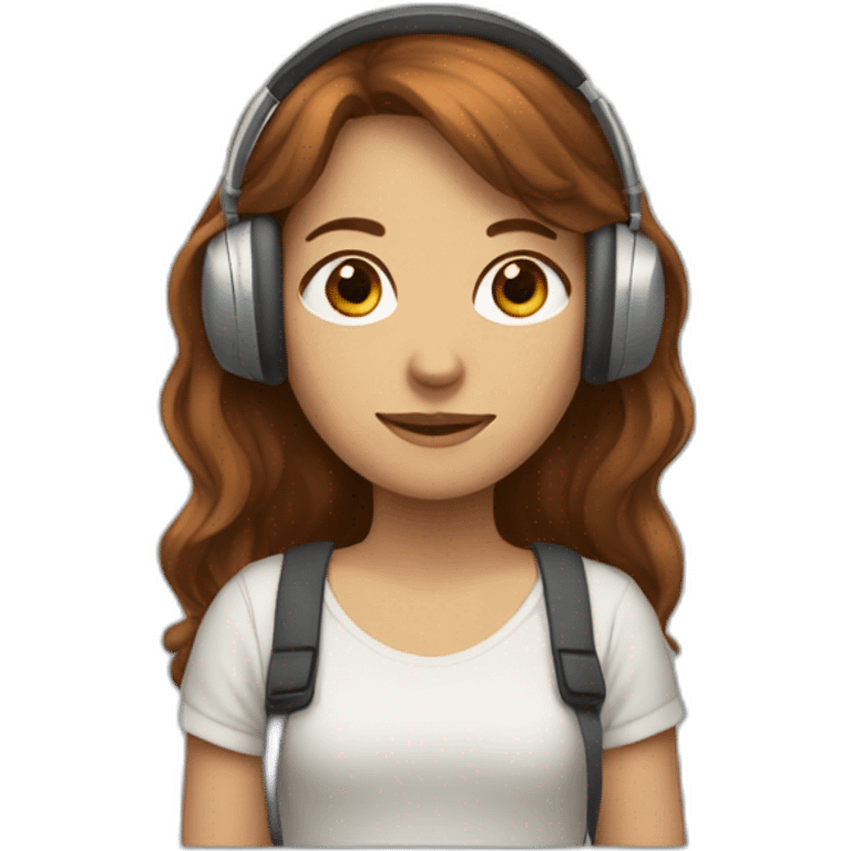 A girl with medium chestnut hair wearing heedphones emoji