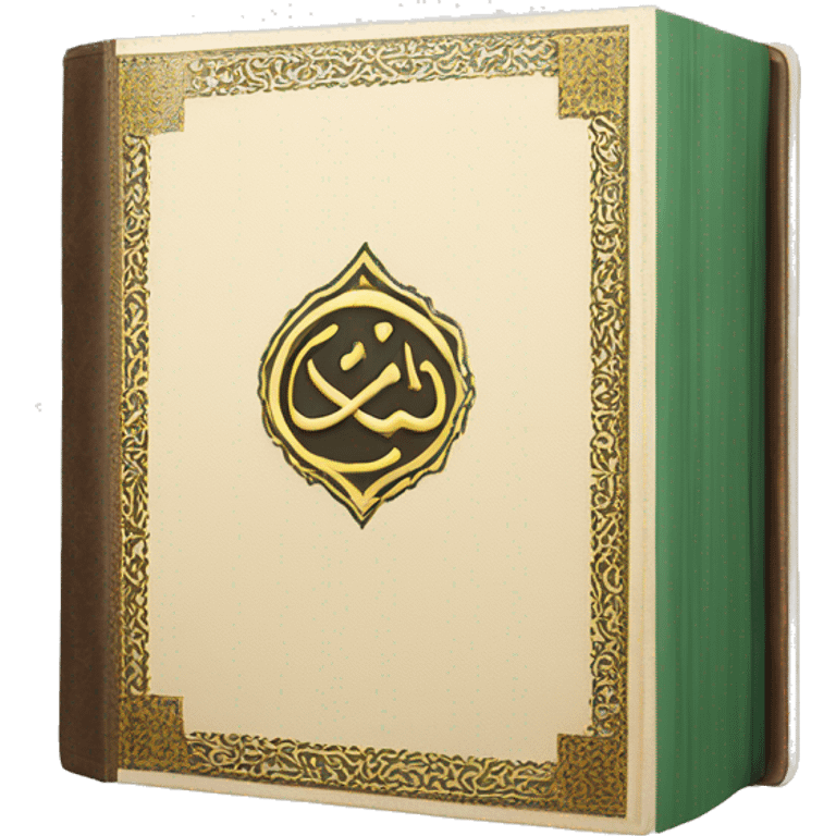 a closed Quran with the front cover showing emoji