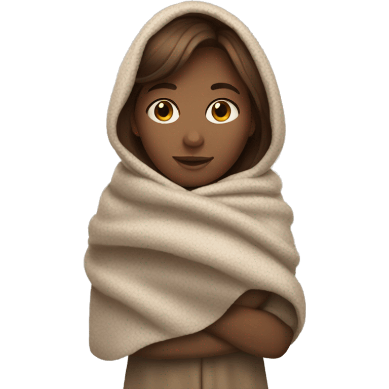 cozy brown hair girl with a blanket emoji