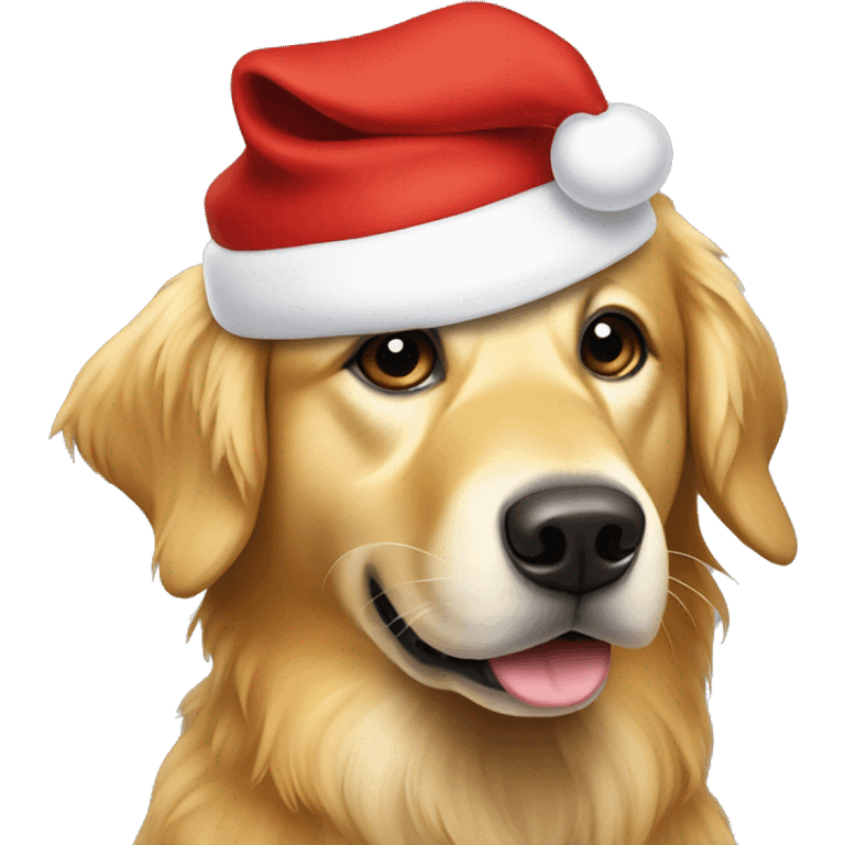 Golden retriever wearing Santa hat emoji