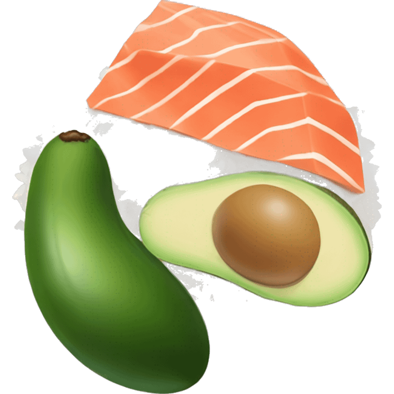 Am Avocado that holds salmon in the right hand and rice in the left hand emoji