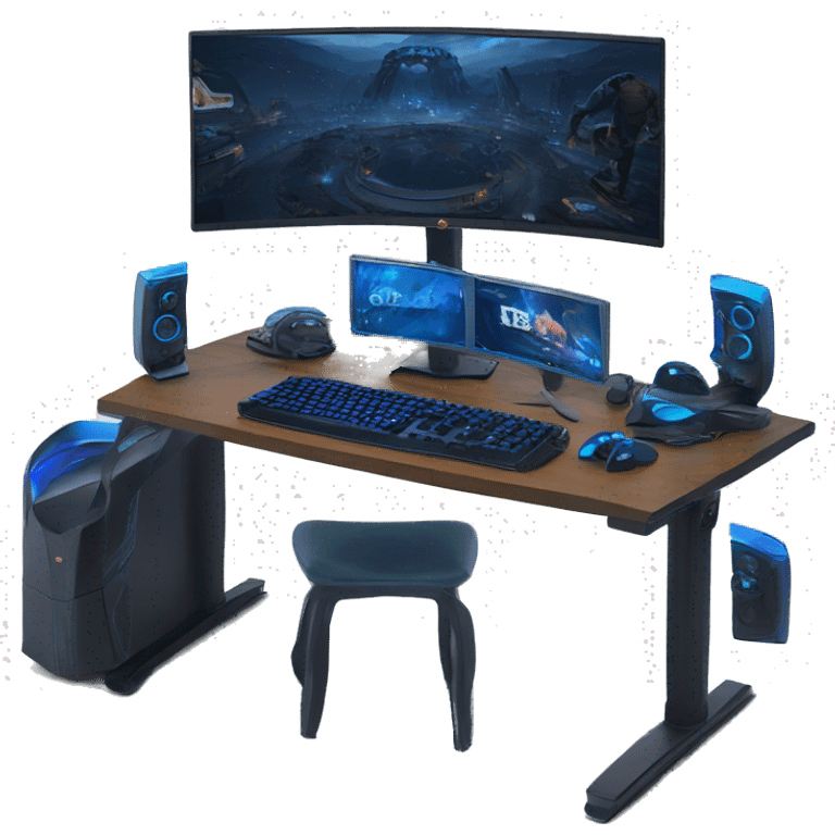 Gaming computer setup with blue RGB and a ultra wide curved 49inch monitor emoji