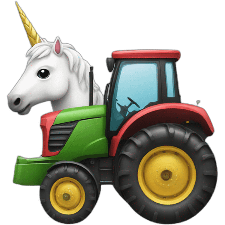 tractor carrying a unicorn emoji