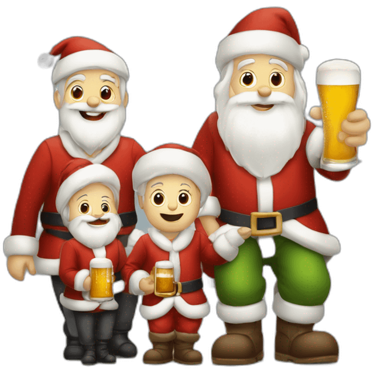 Père Noël qui boit de la bière avec des enfants emoji