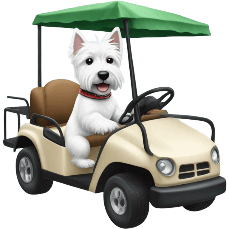 Westie riding in a golf cart emoji