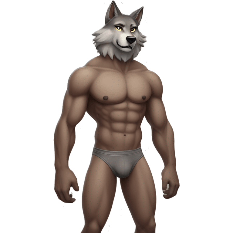 muscular underwear anthro naturist wolf emoji