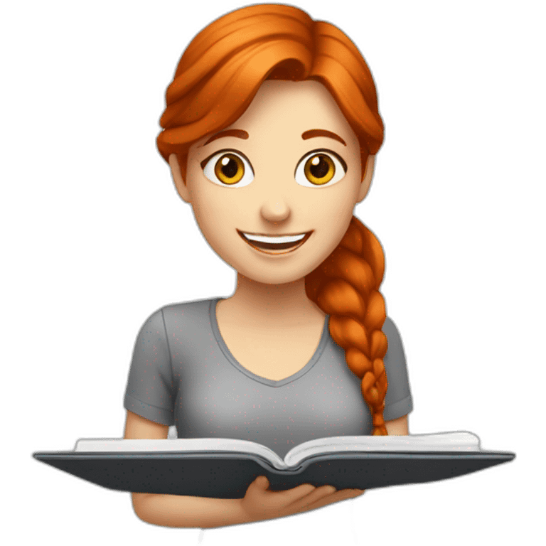 redhead girl with notebook smiling emoji