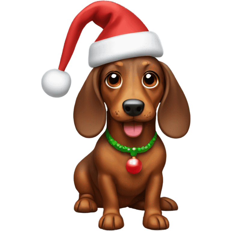 Brown Wiener dog wearing a Christmas hat emoji