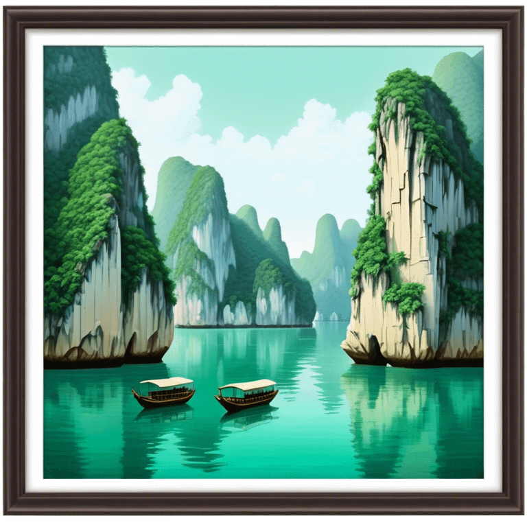 Cinematic Realistic Ha Long Bay Landscape Emoji, depicted with limestone karsts emerging from emerald waters rendered with intricate detail and dynamic natural lighting. emoji