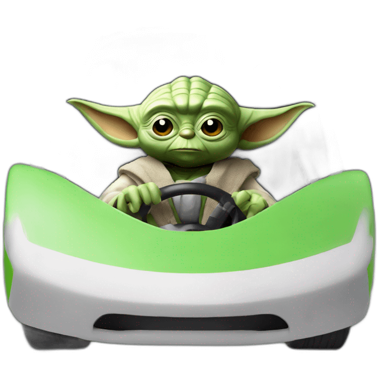 Yoda in a mario kart car emoji