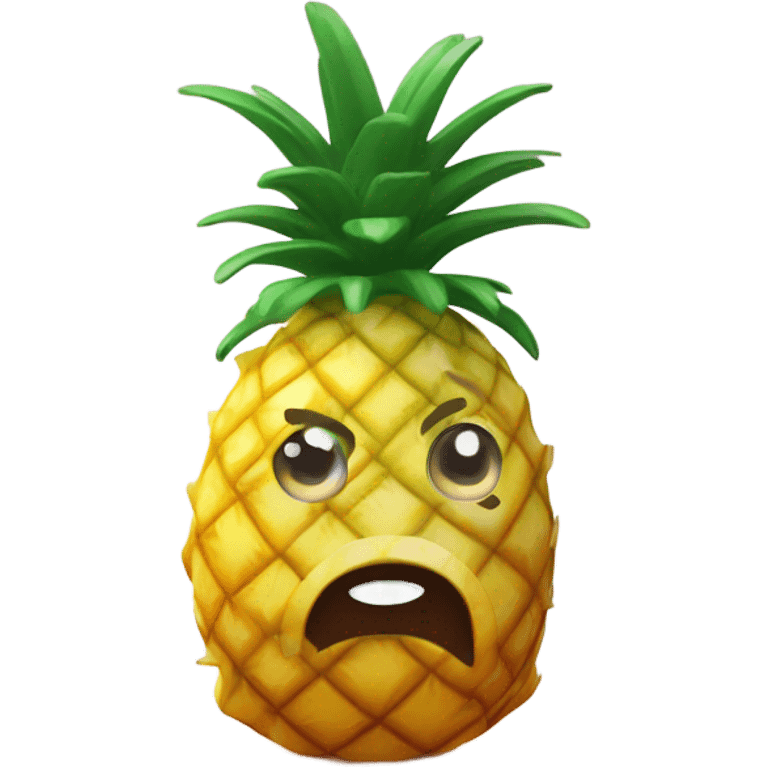 3D pineapple  👱‍♀️🍍 with big shiny eyes 👀 The pineapple cute embarrassed ☺️ emoji