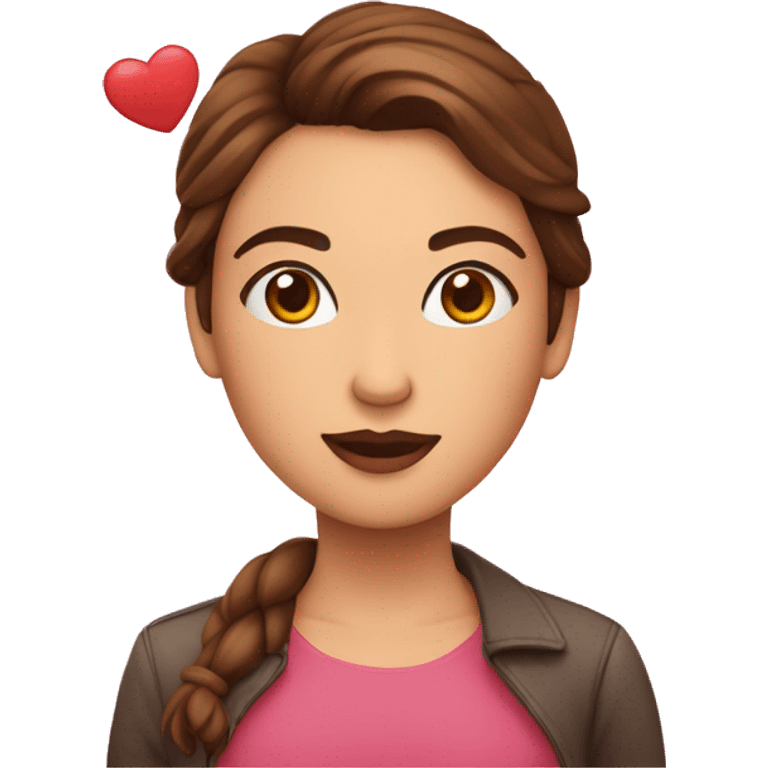 Una chica dentro de un corazón con pelo castaño y piel carne emoji