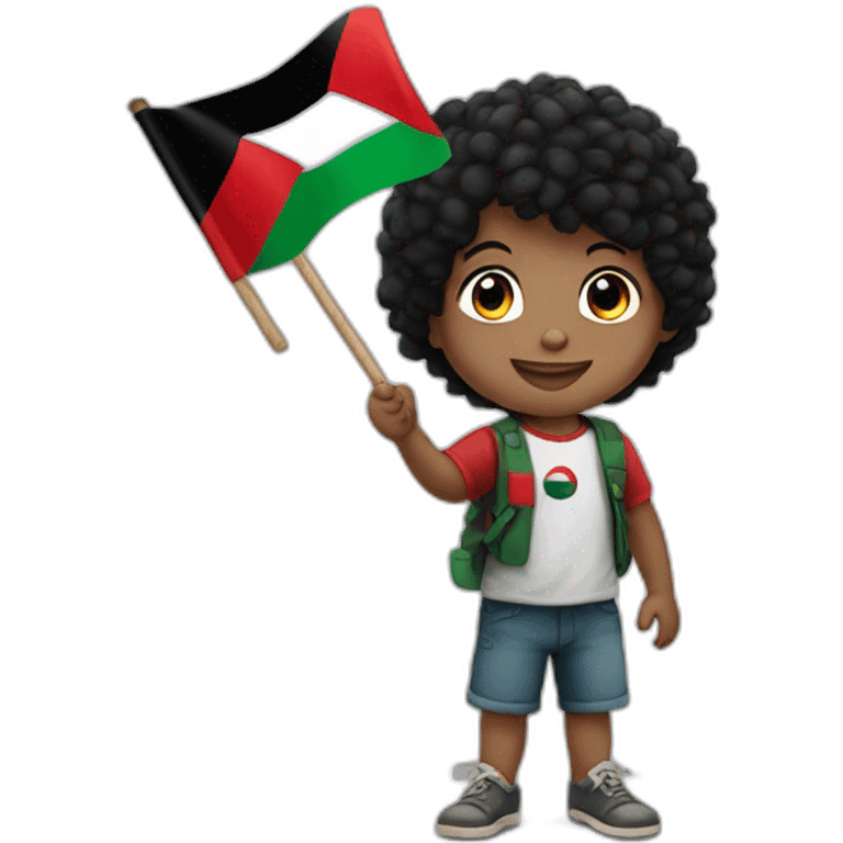 3 year old boy black hair waving Palestine flag in right hand emoji