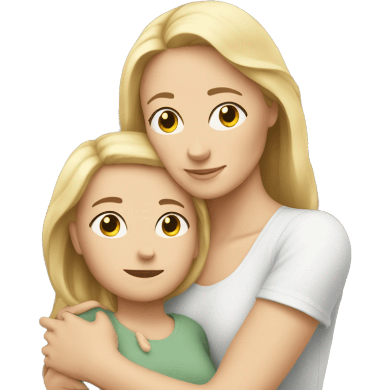 White Mom holding white daughter and hugging emoji