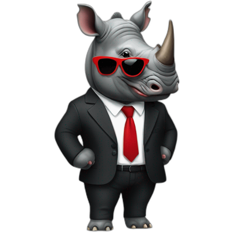 rhino wearing black suit with red tie and sunglasses emoji