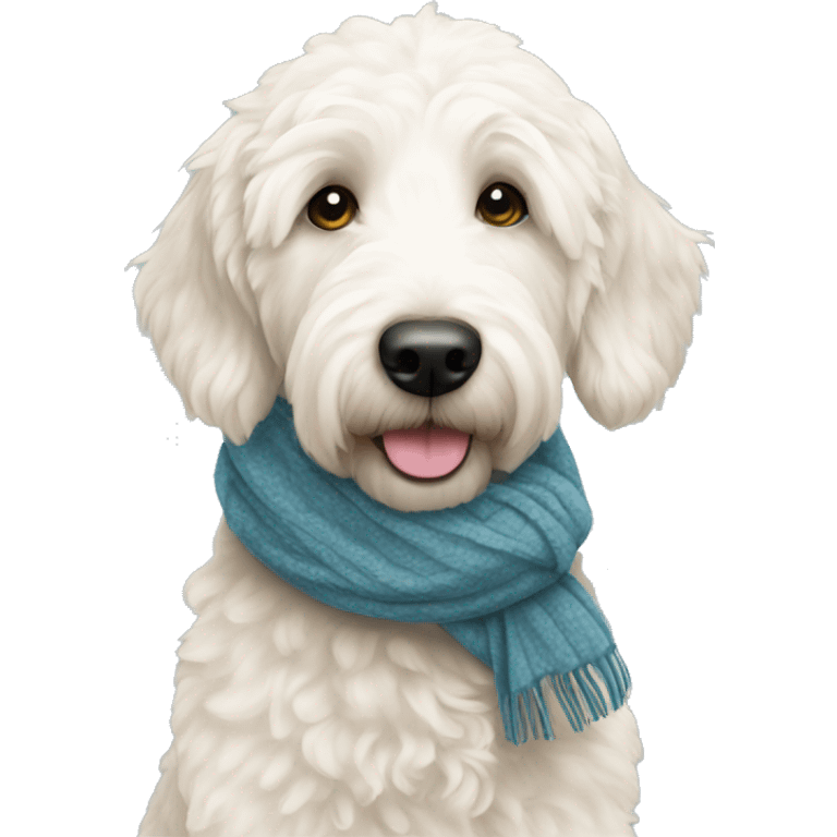 White Goldendoodle with scarf  emoji