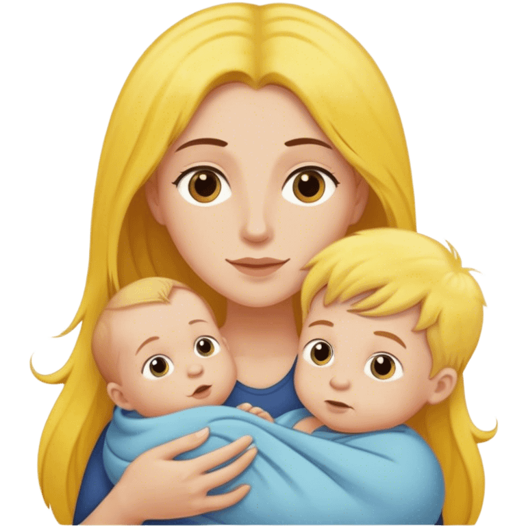 mom with long brown hair holding boy baby with yellow hair emoji