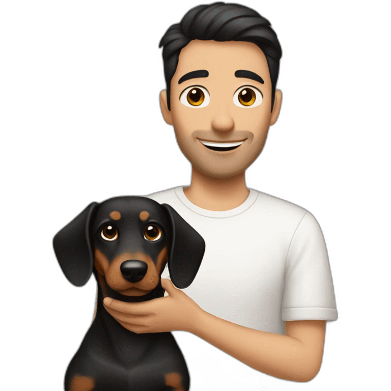 dark haired man petting a daschshund emoji