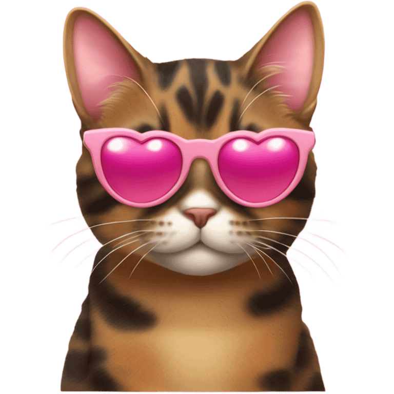 Cute fat tortishell cat wearing pink heart shaped sunglasses emoji