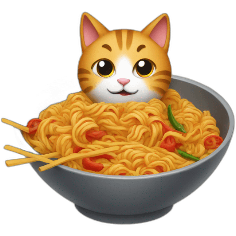 Cat eating spicy noodles emoji