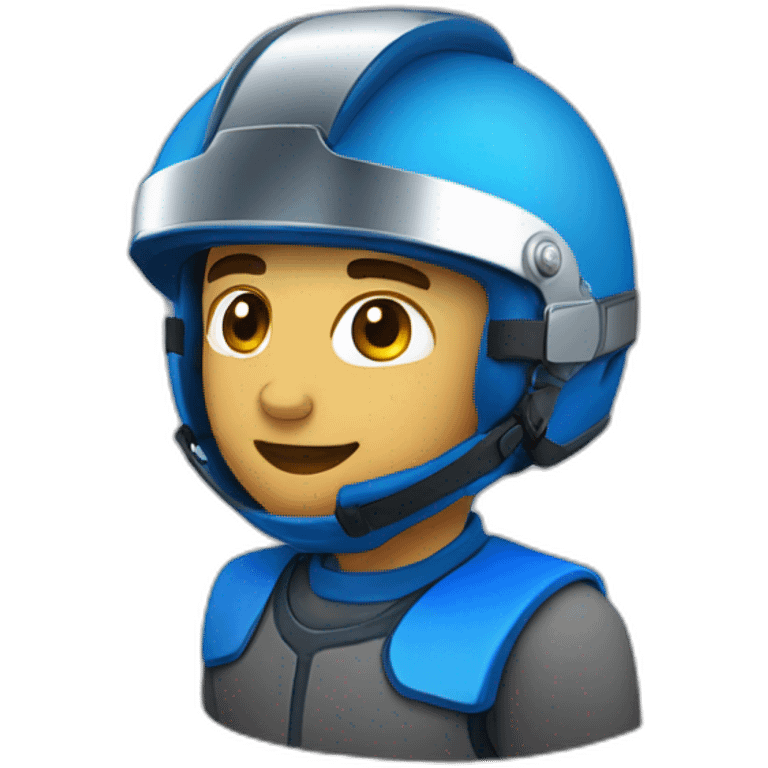 Blue gokar with driver that has blue helmet with chrome visor emoji