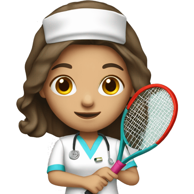 Brunette Female nurse long hair playing tennis emoji