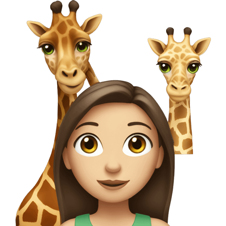 girl with brunette hair and green eyes with a giraffe emoji