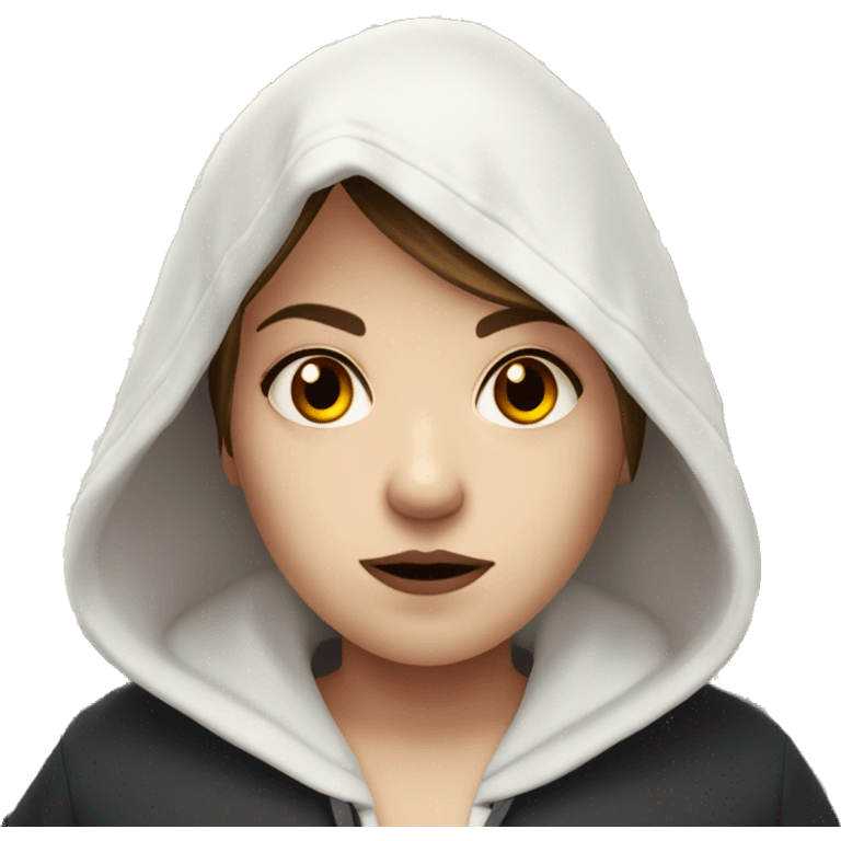 
Slightly overweight vampire girl with white hoodie, brown hair and black eyes emoji