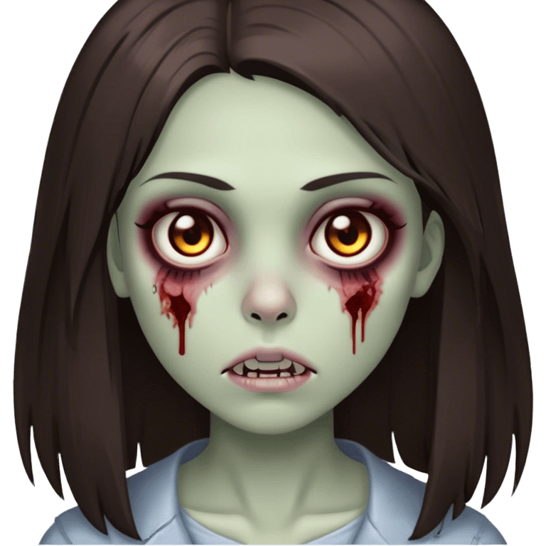 brunette zombie girl with medium straight hair with brown eyes emoji