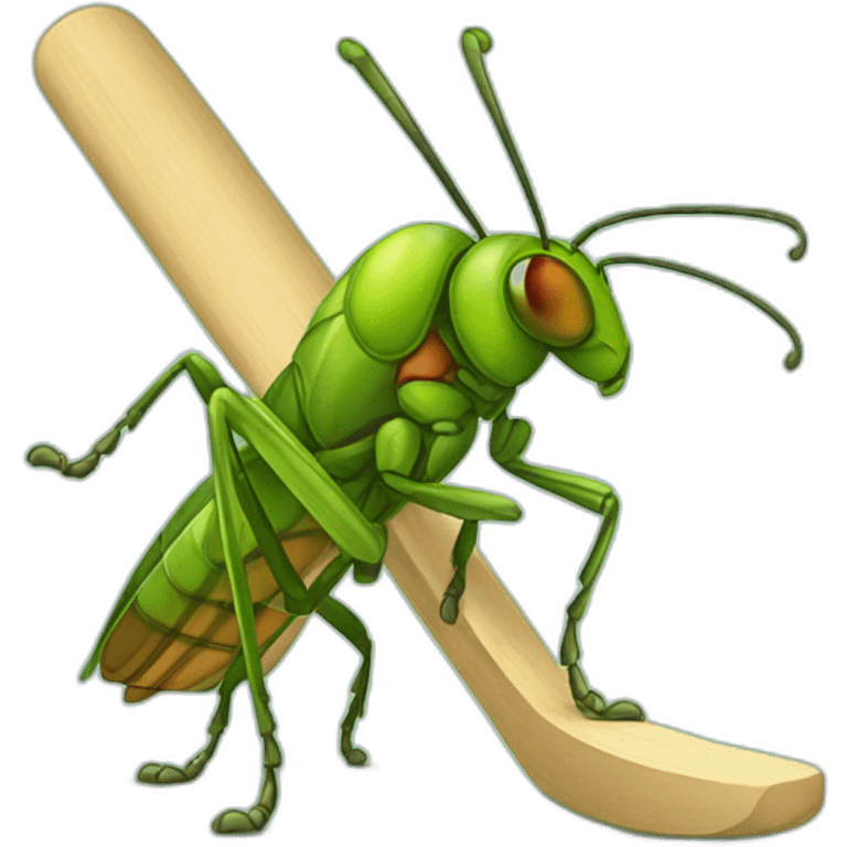 Cricket Insect holding a cricket bat emoji