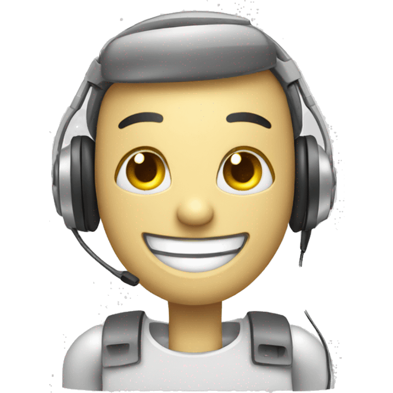 A friendly robot sales rep smiling and wearing a headset emoji