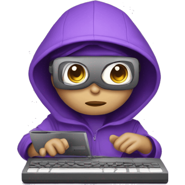 un mapache morado usando una computadora  emoji