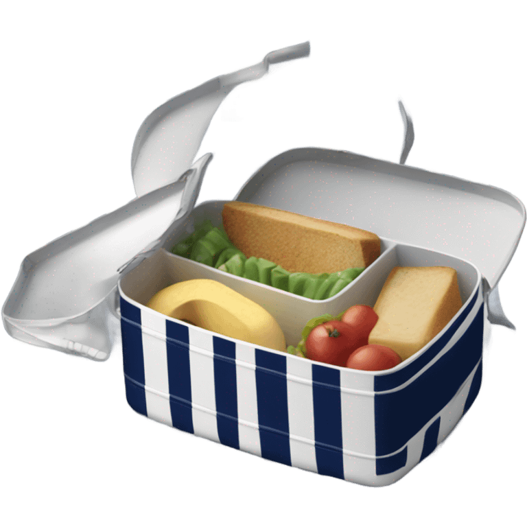 Lunchbox with white and navy stripes emoji